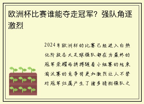 欧洲杯比赛谁能夺走冠军？强队角逐激烈